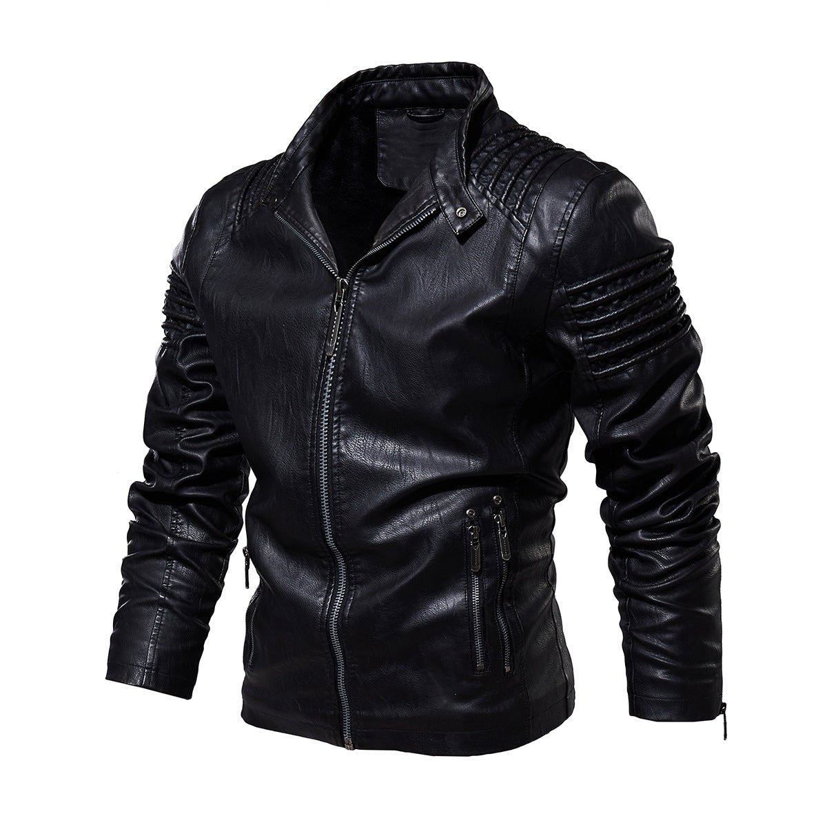 Men's Faux Leather Biker Jacket in Black