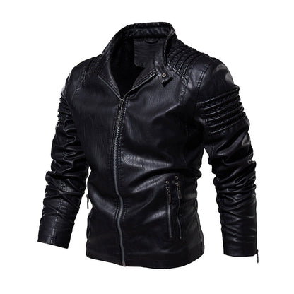 Men's Faux Leather Biker Jacket in Black