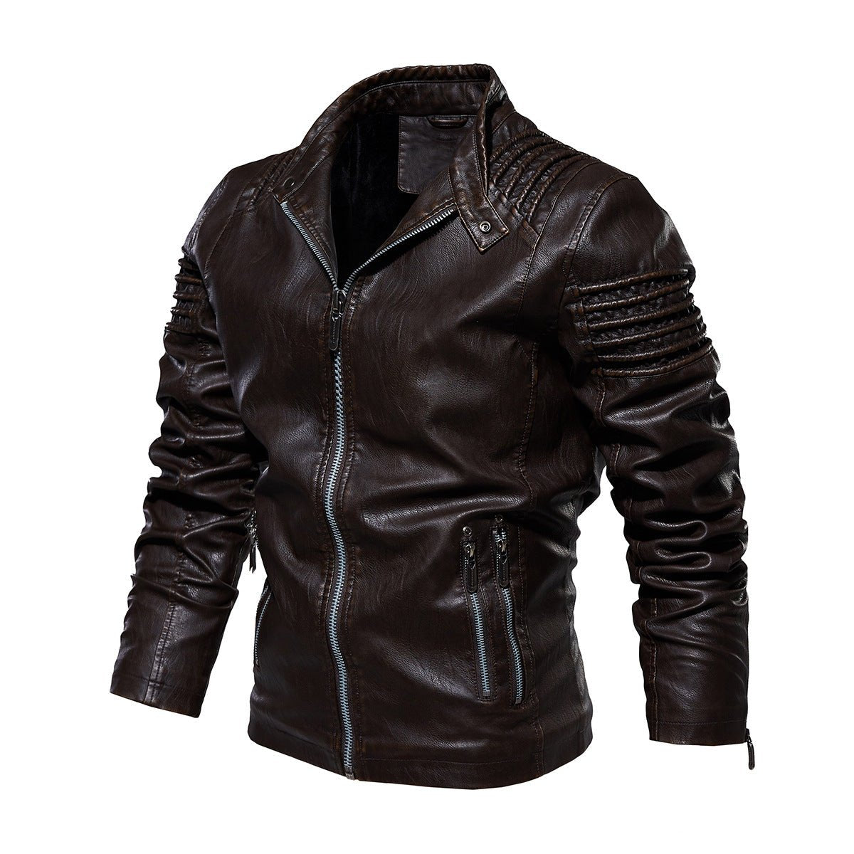 Men's Faux Leather Biker Jacket in Brown