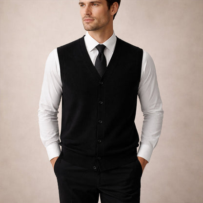 Men's button-down knit sweater vest in black