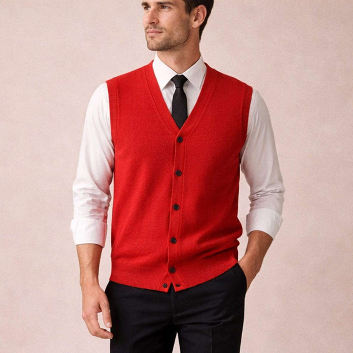 Men's button-down knit sweater vest in burgundy