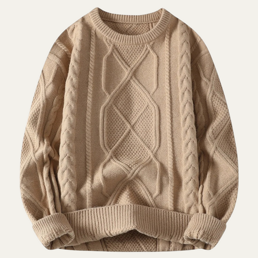 Men's chunky cable knit jumper in beige