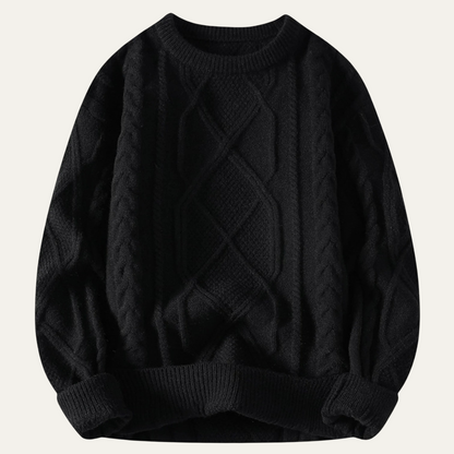 Men's chunky cable knit jumper in black