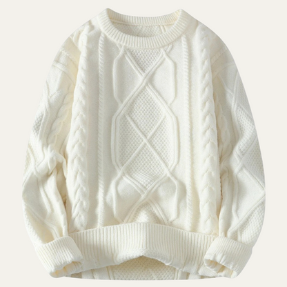 Men's chunky cable knit jumper in white