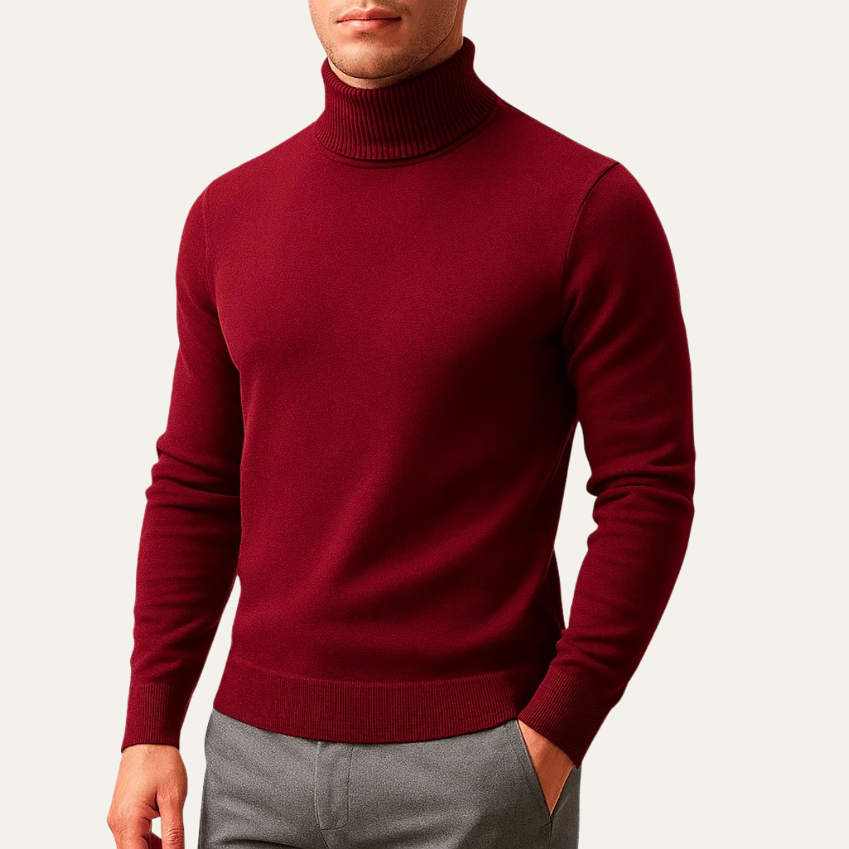 Men's classic turtleneck jumper in red