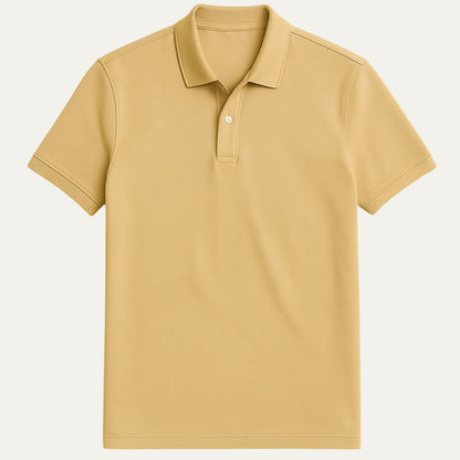 Men's cotton piqué polo shirt in beige, front view