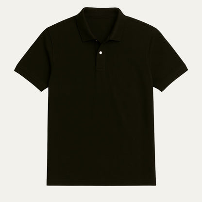 Men's cotton piqué polo shirt in black, front view