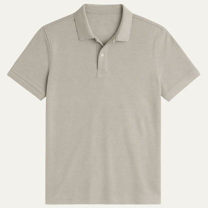 Men's cotton piqué polo shirt in grey, front view