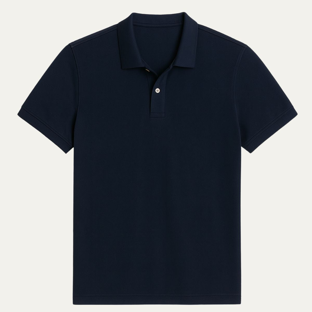 Men's cotton piqué polo shirt in navy blue, front view