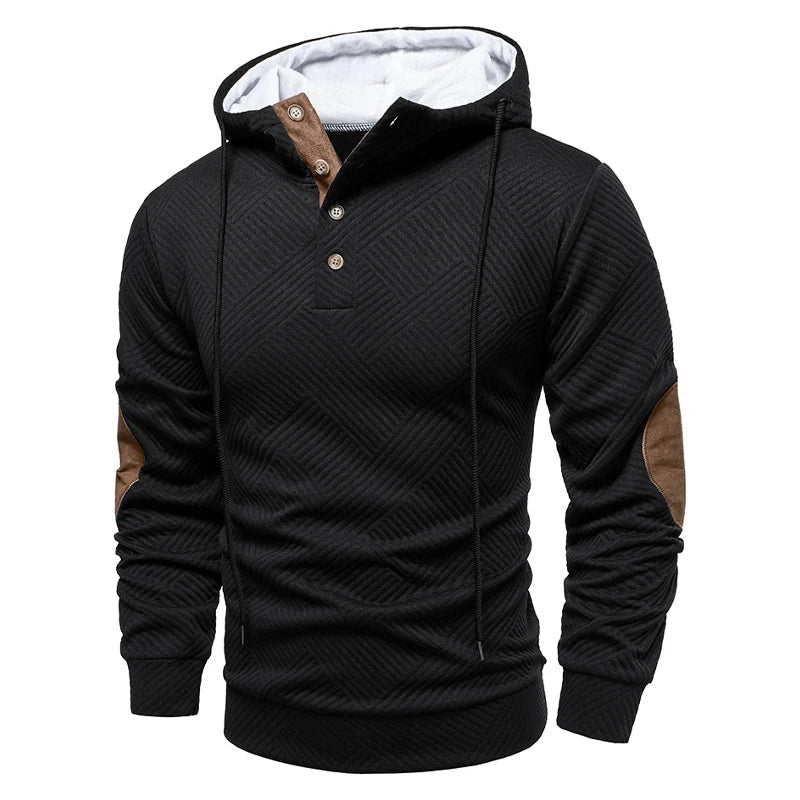Men's hooded button knit jumper in black