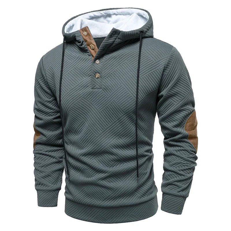Men's hooded button knit jumper in grey