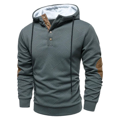 Men's hooded button knit jumper in grey