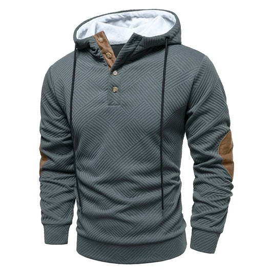 Men's hooded button knit jumper in grey