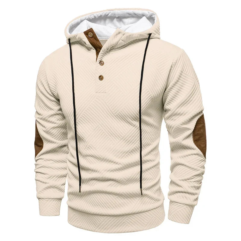 Men's hooded button knit jumper in khaki