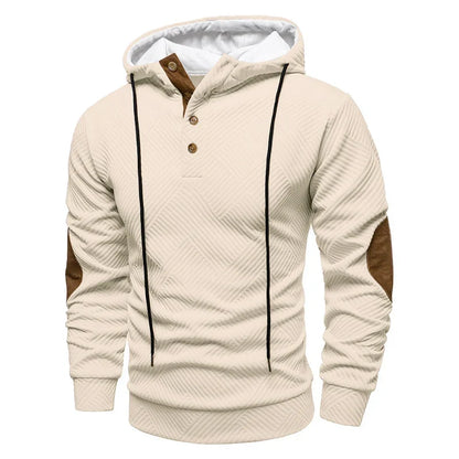 Men's hooded button knit jumper in khaki