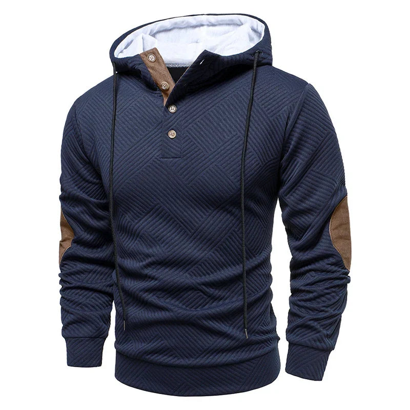 Men's hooded button knit jumper in navy blue