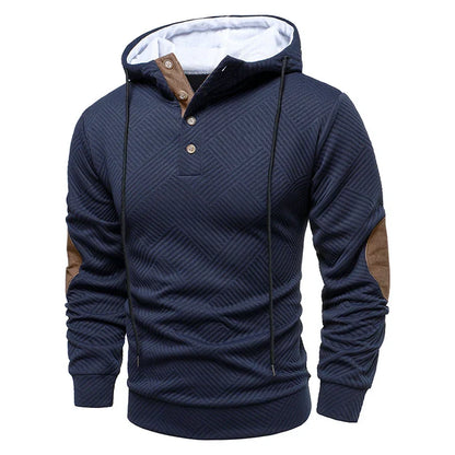 Men's hooded button knit jumper in navy blue
