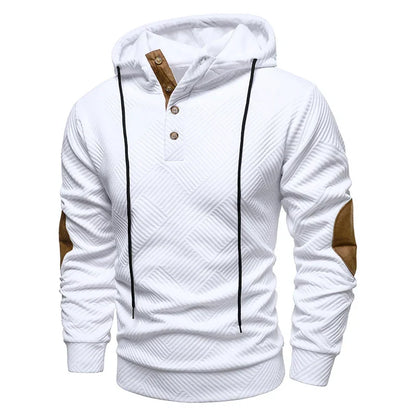 Men's hooded button knit jumper in white