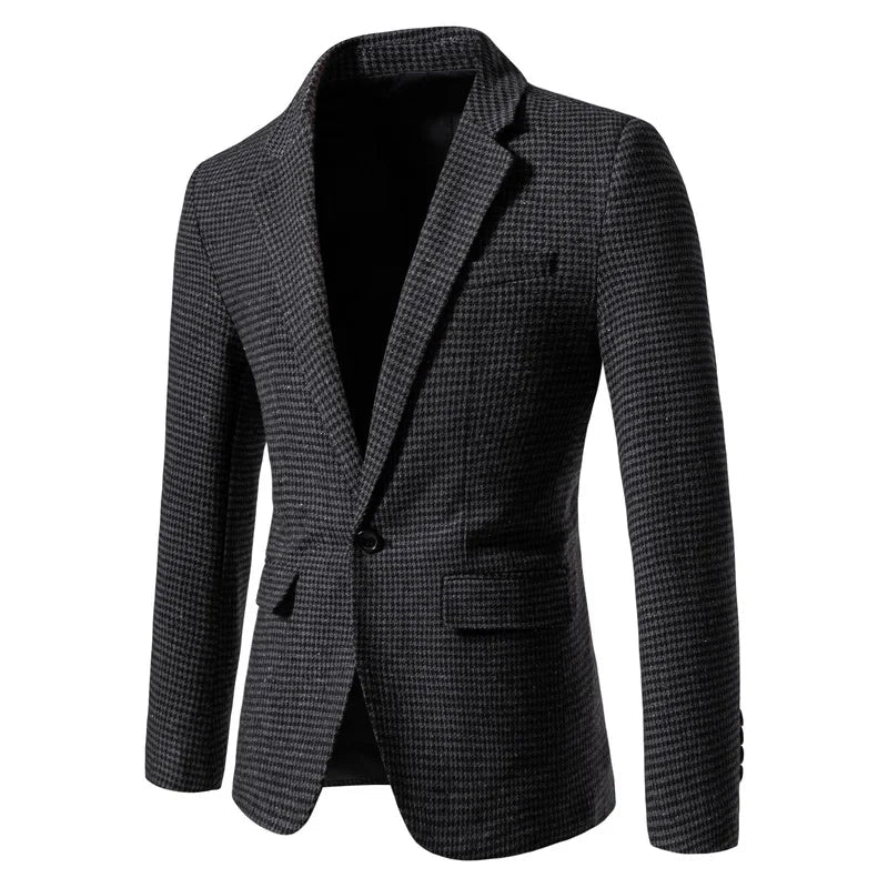 Men's houndstooth blazer in dark grey, front view