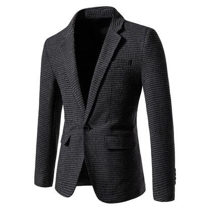 Men's houndstooth blazer in dark grey, front view