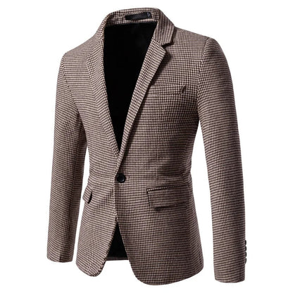 Men's houndstooth blazer in khaki, front view