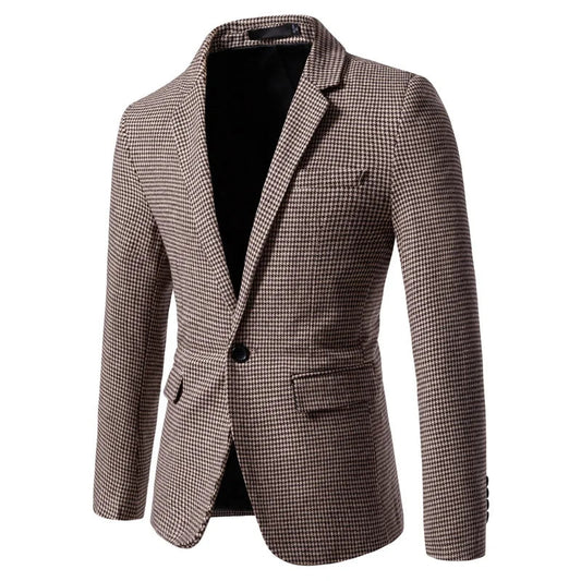 Men's houndstooth blazer in khaki, front view