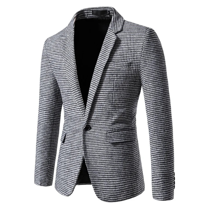Men's houndstooth blazer in light grey, front view