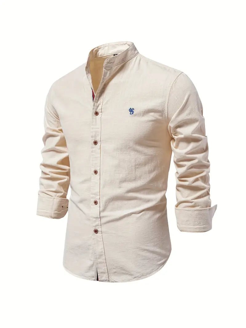 Men's mandarin collar shirt in beige