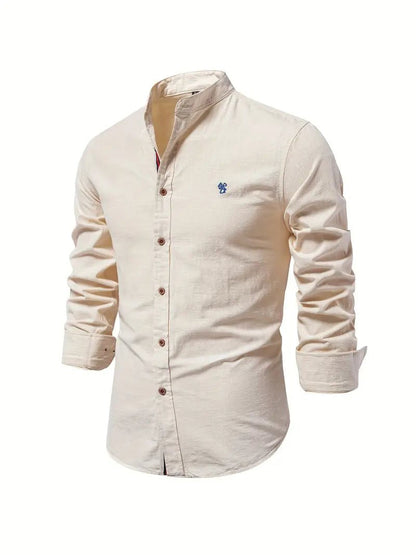 Men's mandarin collar shirt in beige