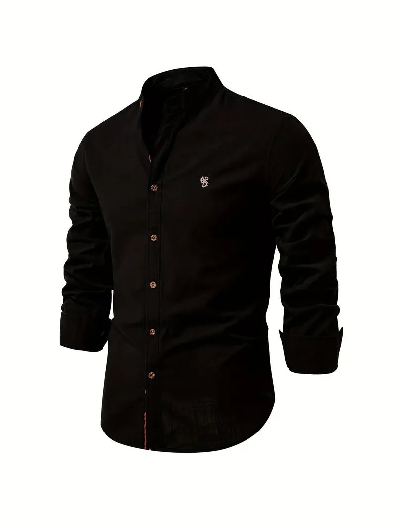 Men's mandarin collar shirt in black