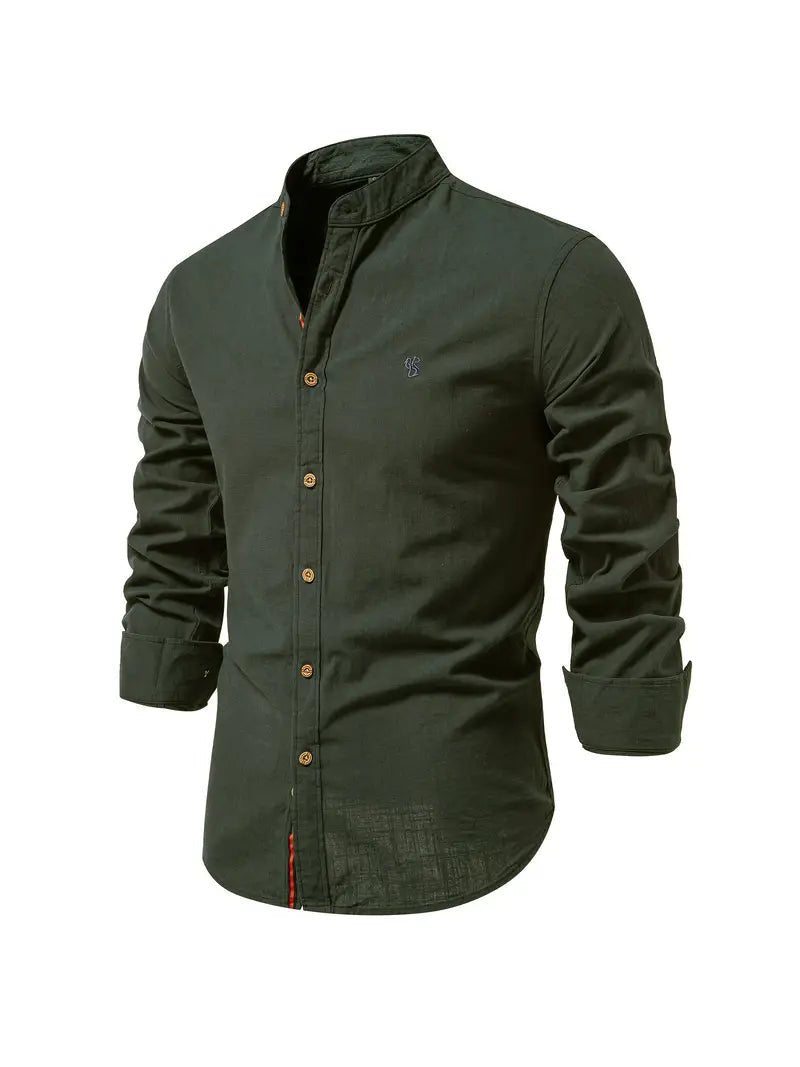 Men's mandarin collar shirt in dark green