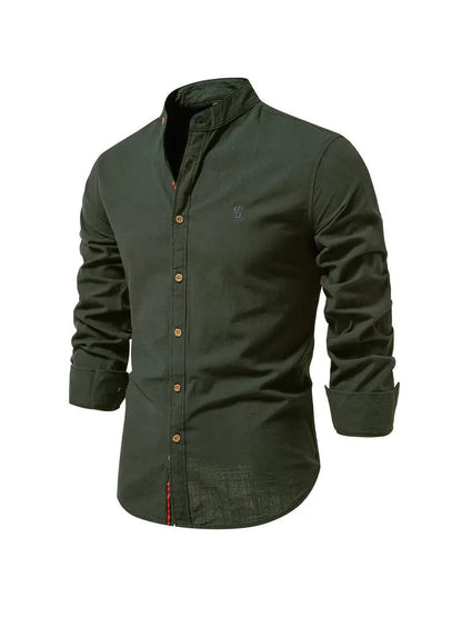 Men's mandarin collar shirt in dark green