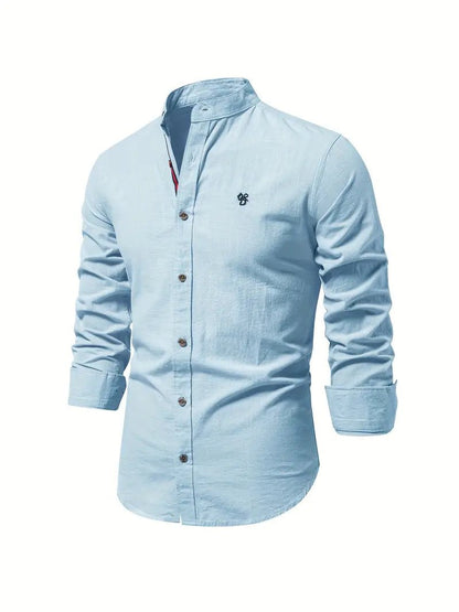 Men's mandarin collar shirt in light blue