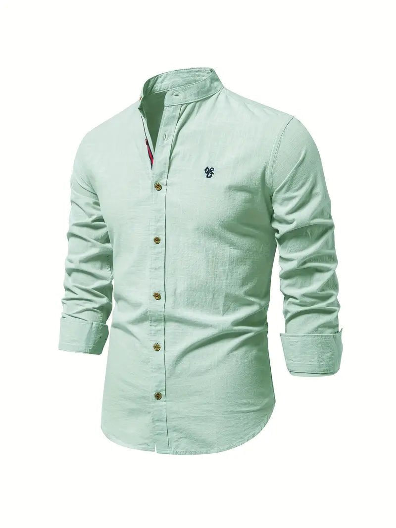 Men's mandarin collar shirt in light green
