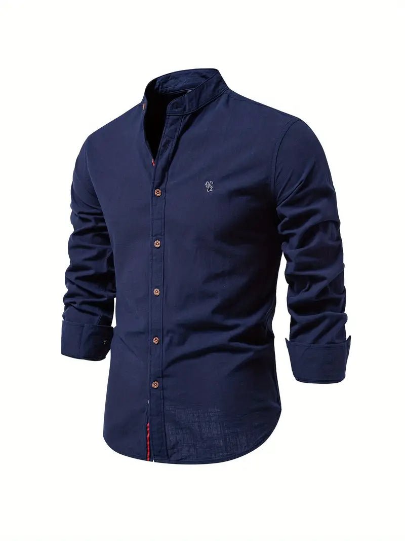 Men's mandarin collar shirt in navy