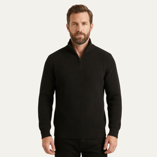 Men's merino wool half-zip jumper in black