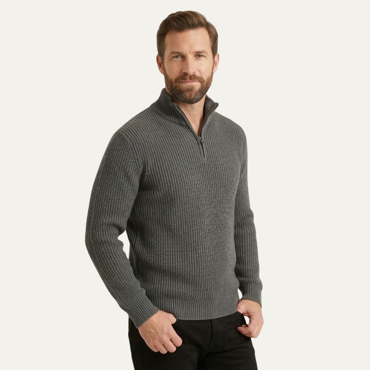 Men's merino wool half-zip jumper in grey