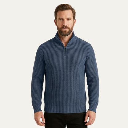 Men's merino wool half-zip jumper in navy blue