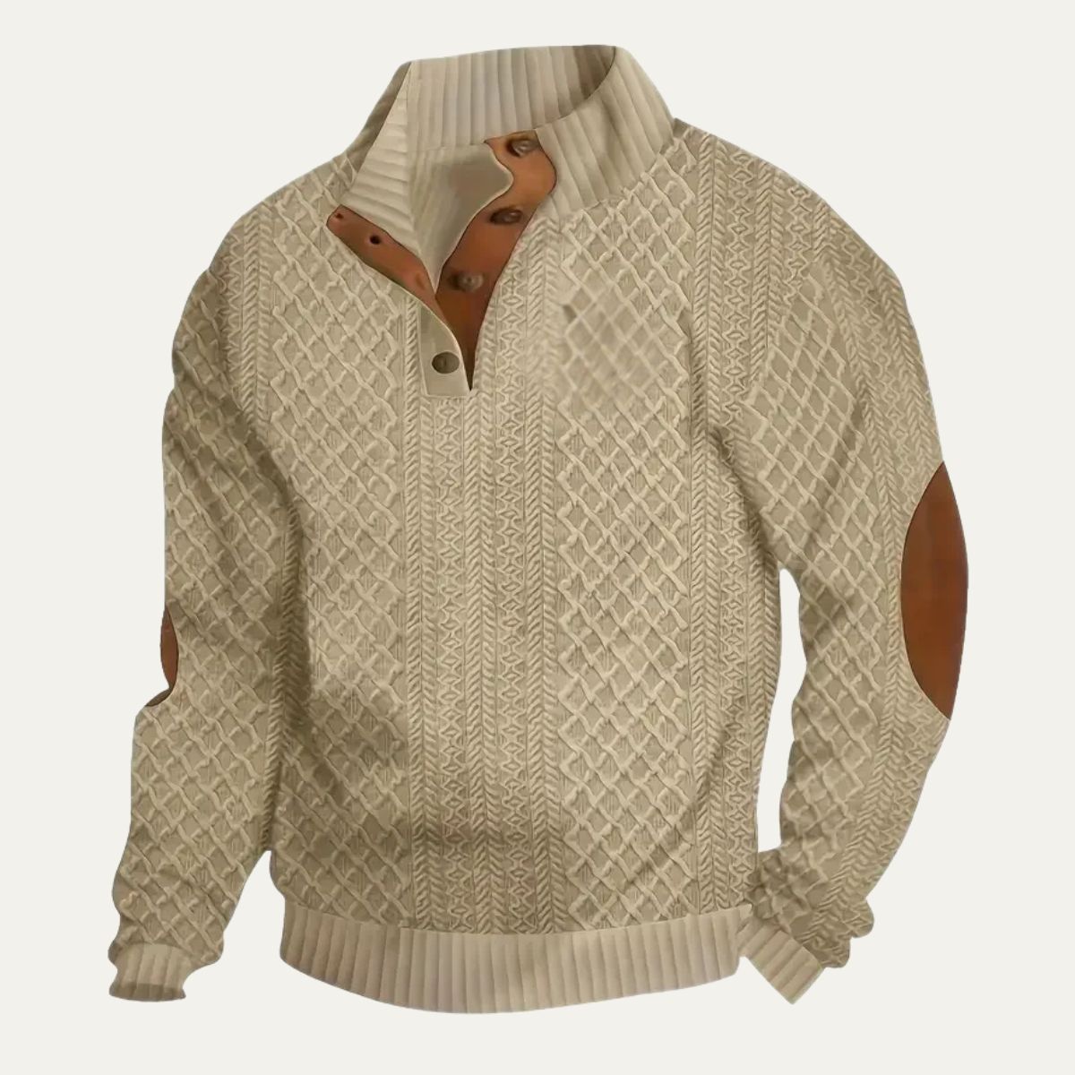 Men's patterned fleece jumper in khaki