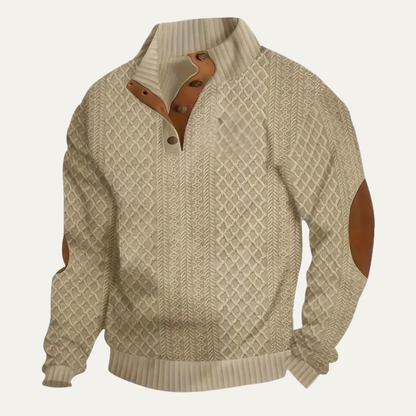 Men's patterned fleece jumper in khaki