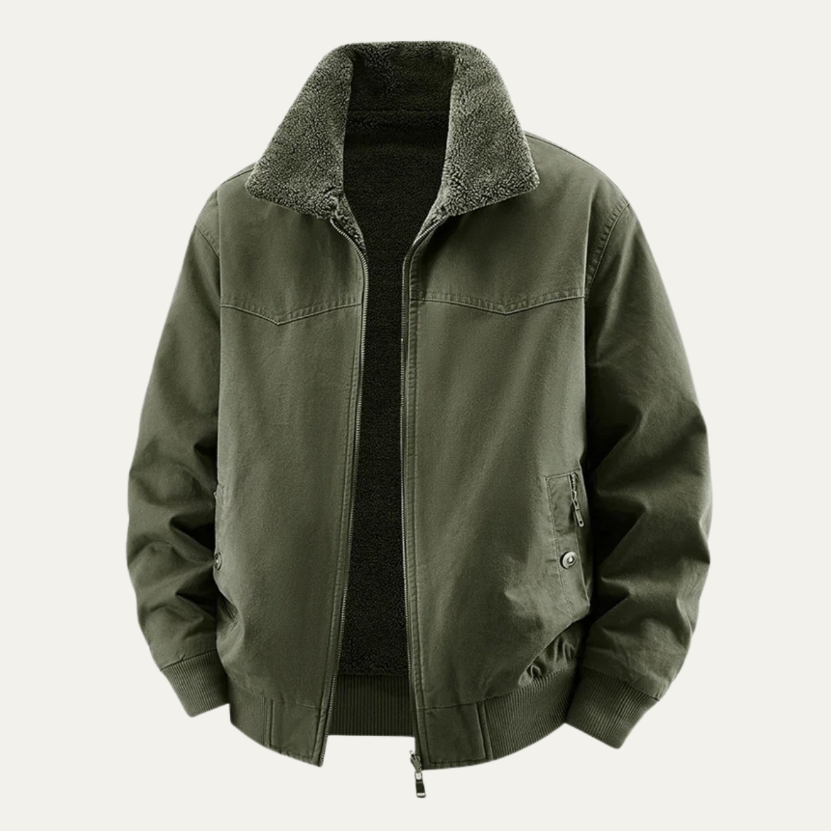 Men's reversible fleece-lined bomber jacket in Army Green