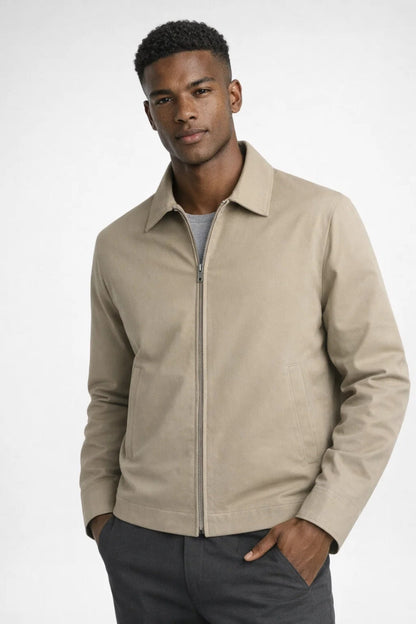 Men's Slim-Fit Zip Jacket in Beige