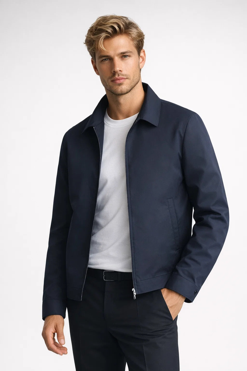 Men's Slim-Fit Zip Jacket in Dark Blue