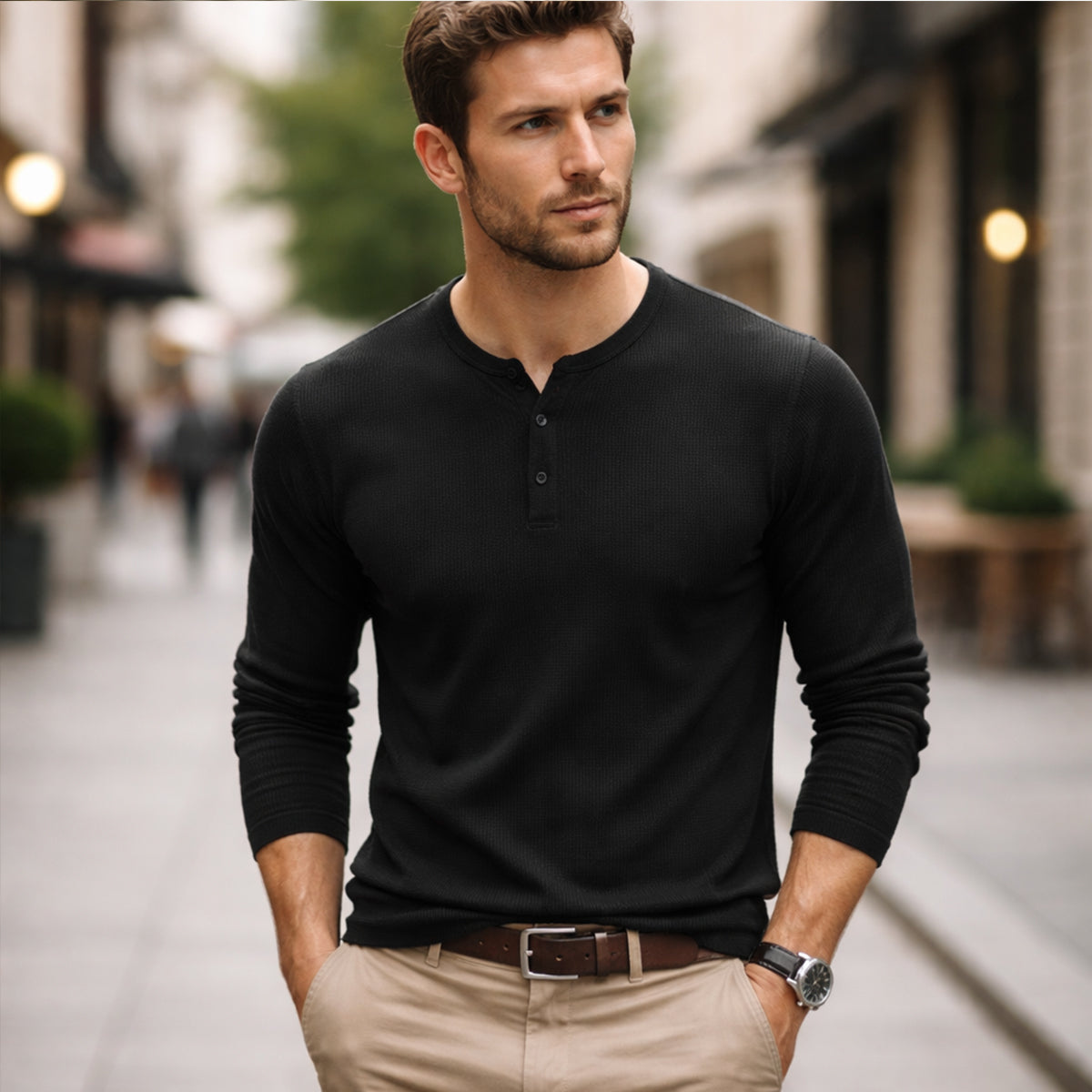 Men's textured stripe shirt in black