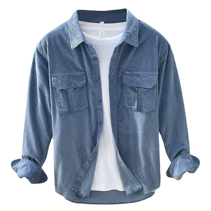 Men's textured utility overshirt in blue