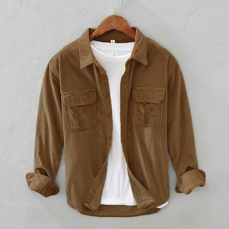 Men's textured utility overshirt in yellow