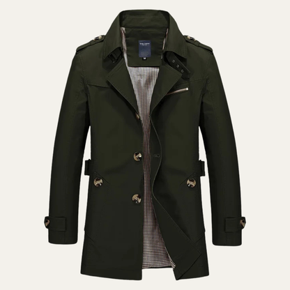 Men's water-repellent trench coat in Army Green, front view