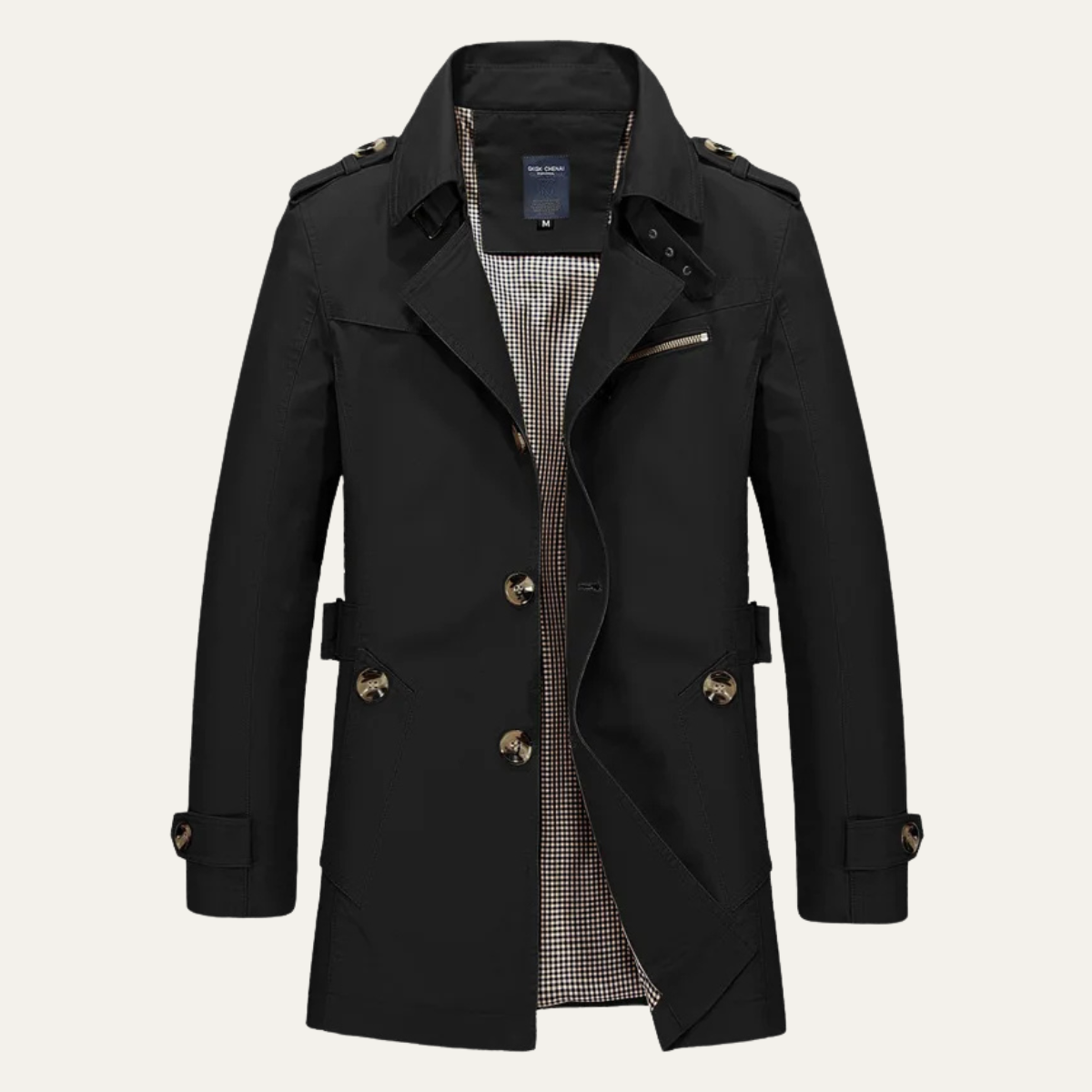 Men's water-repellent trench coat in Black, front view