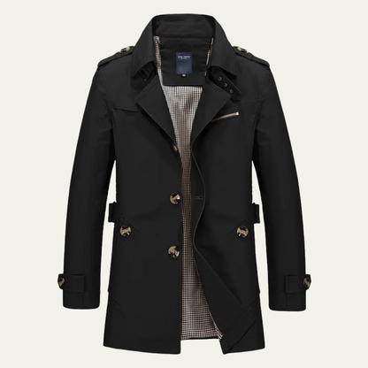 Men's water-repellent trench coat in Black, front view