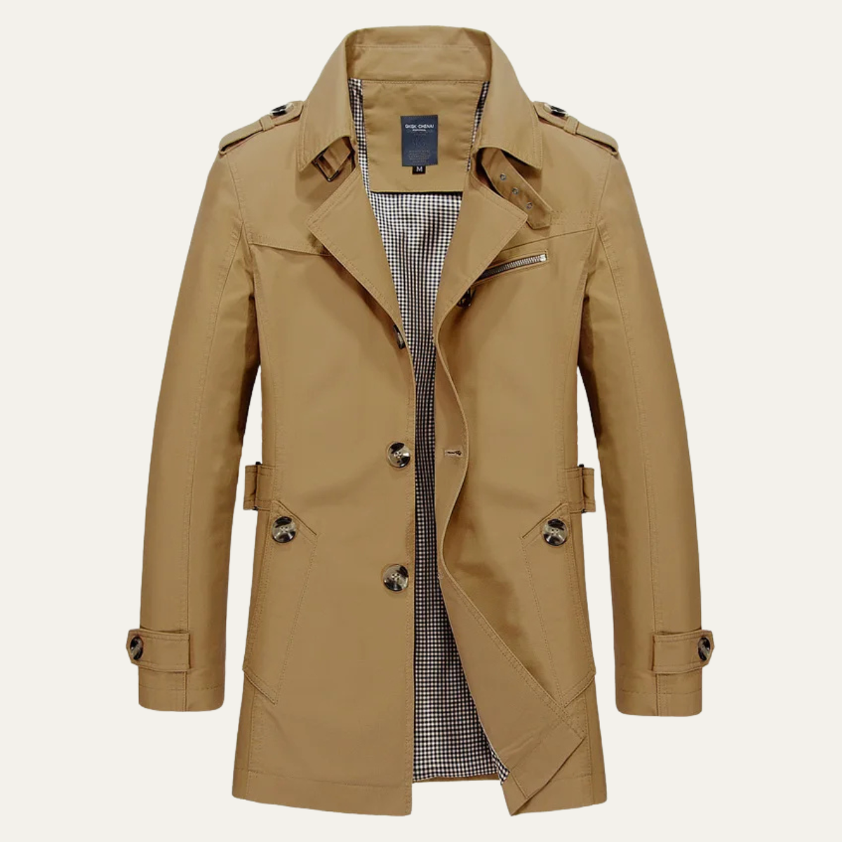 Men's water-repellent trench coat in Brown, front view